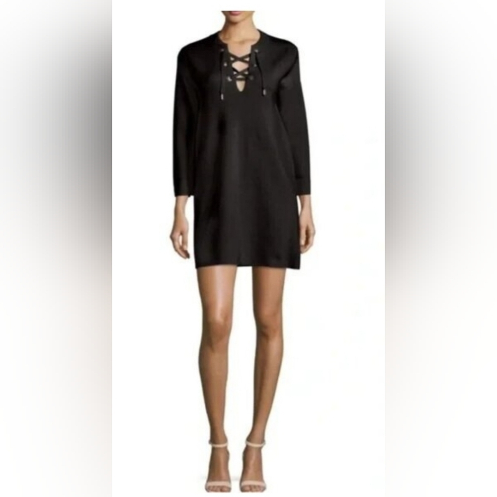Theory Patrinelle Black Lace-Up Merino Wool Sweater Dress - Size P (Petite)